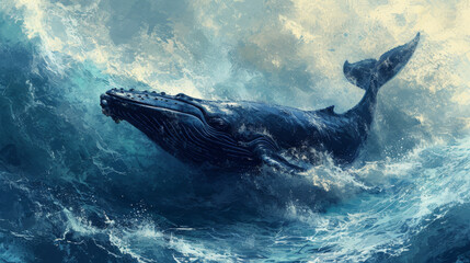 Illustration of a whale jumping out of the water