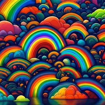 a close up of a colorful wallpaper with a clock and rainbows, intricate rainbow environment, colourful artwork, colourful digital art, colorful digital art, colorful hd picure, colorful digital painti