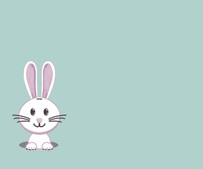 White easter bunny on blue background,bunny pop a head from a hole.Concept for poster design easter eggs hunt,greeting or invitation card for party in holiday ea