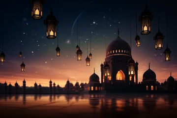 Gordijnen traditional Ramadan lanterns silhouetted against a twilight sky, Ramdan concept.  © Nim