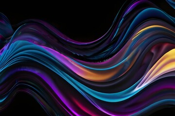 Abstract wavy fluid light colorful blue violet isolated on black background in concept modern,...
