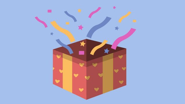 Christmas gift. gift box. Animation of an open gift box with a blue background