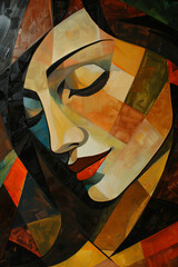A cubism painting of a beautiful woman