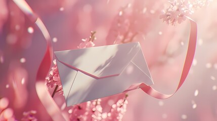 Valentine's Day envelope ribbon e-commerce main image product web page background - obrazy, fototapety, plakaty