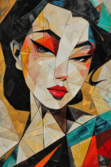 A cubism painting of an Asian woman