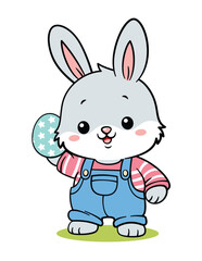 Fototapeta na wymiar Cute Hand Drawn Easter Bunny In Overalls