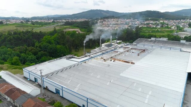 Industrial furnace chimneys Aerial View
