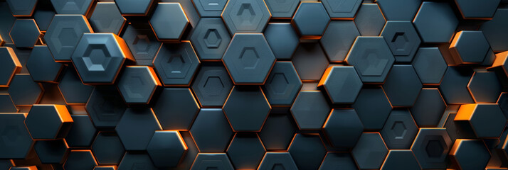 Dark hexagonal  abstract technology pattern. Gray dark, gold, black colors. Hexagonal  gaming tech  background.  Geometric surface with a modern minimalist aesthetic