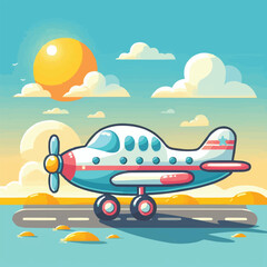 Free vector colorful cartoon airplane on ground