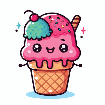 Kawaii cute ice cream illustration character