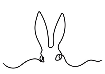 Easter Bunny One Line.Trendy Minimalist Vector Drawing.Ears Continuous Line.Spring Festive Modern Illustration.Symbol. Black On White Background.Print for Packaging,Paper,Cards,Textiles.Element 