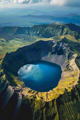 Aerial view of a giant volcano crater
