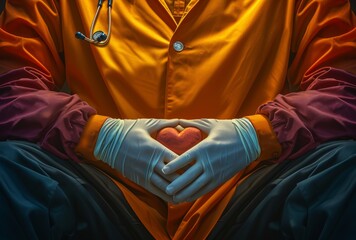 Generative AI image of a doctor performing heart surgery, surrounded by supportive hands in a hatecore style