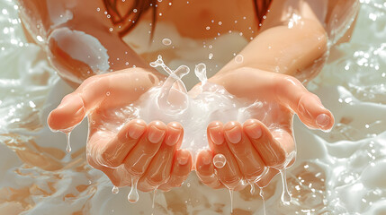 Close-up of woman's hands with soap bubbles in water.