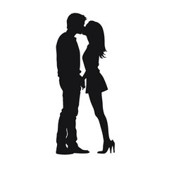 Couple kissing sweetly silhouette  