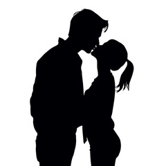 Couple kissing sweetly silhouette  