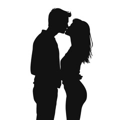Couple kissing sweetly silhouette  