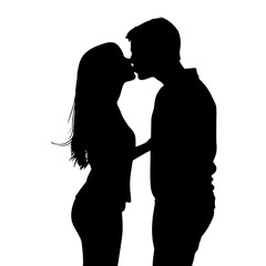 Couple kissing sweetly silhouette  