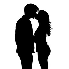 Couple kissing sweetly silhouette  
