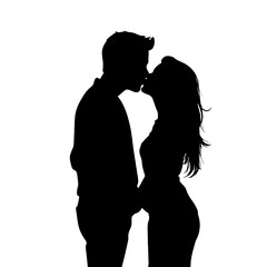 Couple kissing sweetly silhouette  