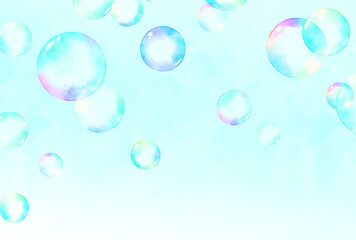 背景素材_水彩_シャボン玉_空