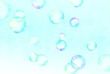 背景素材_水彩_シャボン玉_空