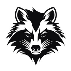 black racoon vector logo - black and white . Abstract drawing Vector illustration
