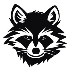 black racoon vector logo - black and white . Abstract drawing Vector illustration