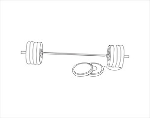 Continuous Line Drawing Of Dumbbell. One Line Of Barbell. Barbell Continuous Line Art. Editable Outline.