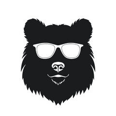 Bear Wearing Glasses Logo Monochrome Design Style