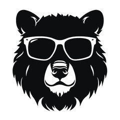 Bear Wearing Glasses Logo Monochrome Design Style