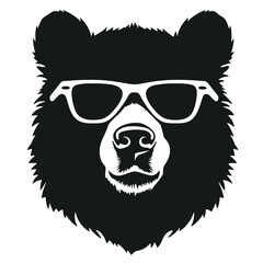 Bear Wearing Glasses Logo Monochrome Design Style