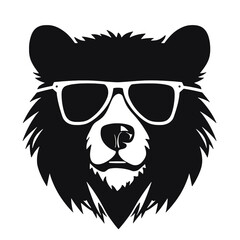 Bear Wearing Glasses Logo Monochrome Design Style