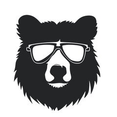 Bear Wearing Glasses Logo Monochrome Design Style