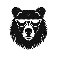 Bear Wearing Glasses Logo Monochrome Design Style