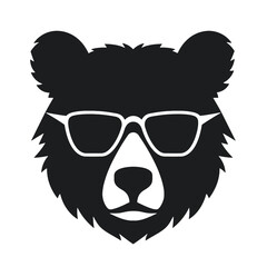 Bear Wearing Glasses Logo Monochrome Design Style