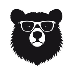 Bear Wearing Glasses Logo Monochrome Design Style