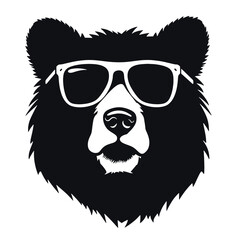 Bear Wearing Glasses Logo Monochrome Design Style