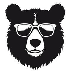 Bear Wearing Glasses Logo Monochrome Design Style