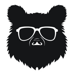 Bear Wearing Glasses Logo Monochrome Design Style