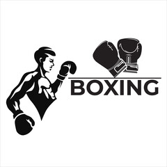 boxing logo, Muscular Boxer logo with boxing ring background - boxing emblem, logo design, illustration on white background

