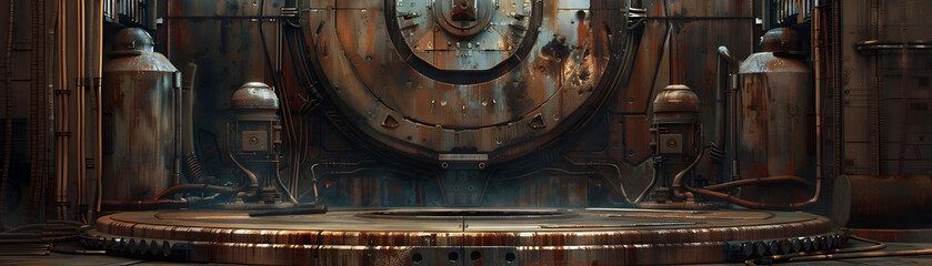 Obraz premium Aged Plasmic Energy Installation Radiating with Subtle Hues in a Vintage Sci-Fi Setting