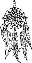 Hand drawn dream catcher illustration on transparent background.