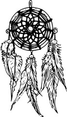 Hand drawn dream catcher illustration on transparent background.