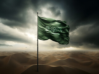 Saudi Arabia country flag in desert