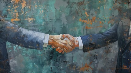 Creative Concord: Detailed Handshake Painting with Abstract Backdrop