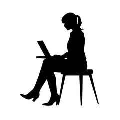 Vector silhouette of Girl sitting  with a laptop. silhouette vector illustration.
