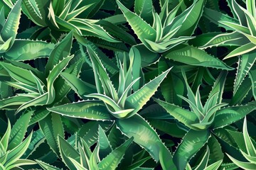 Background Texture Pattern Aloe Vera Design a pattern centered around the cel-shaded aloe vera plant. Highlight its thick, succulent leaves green white accents created with Generative AI Technology