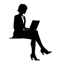 Vector silhouette of Girl sitting  with a laptop. silhouette vector illustration.
