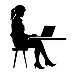 Vector silhouette of Girl sitting  with a laptop. silhouette vector illustration.